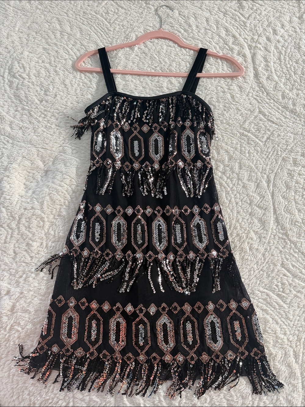 Weissman Black Sequin Fringe Cocktail Dress